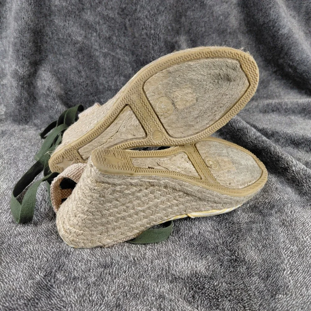 GAP‎ Women Striped Espadrille Wedge Sandals with Flower Detail Lace Up